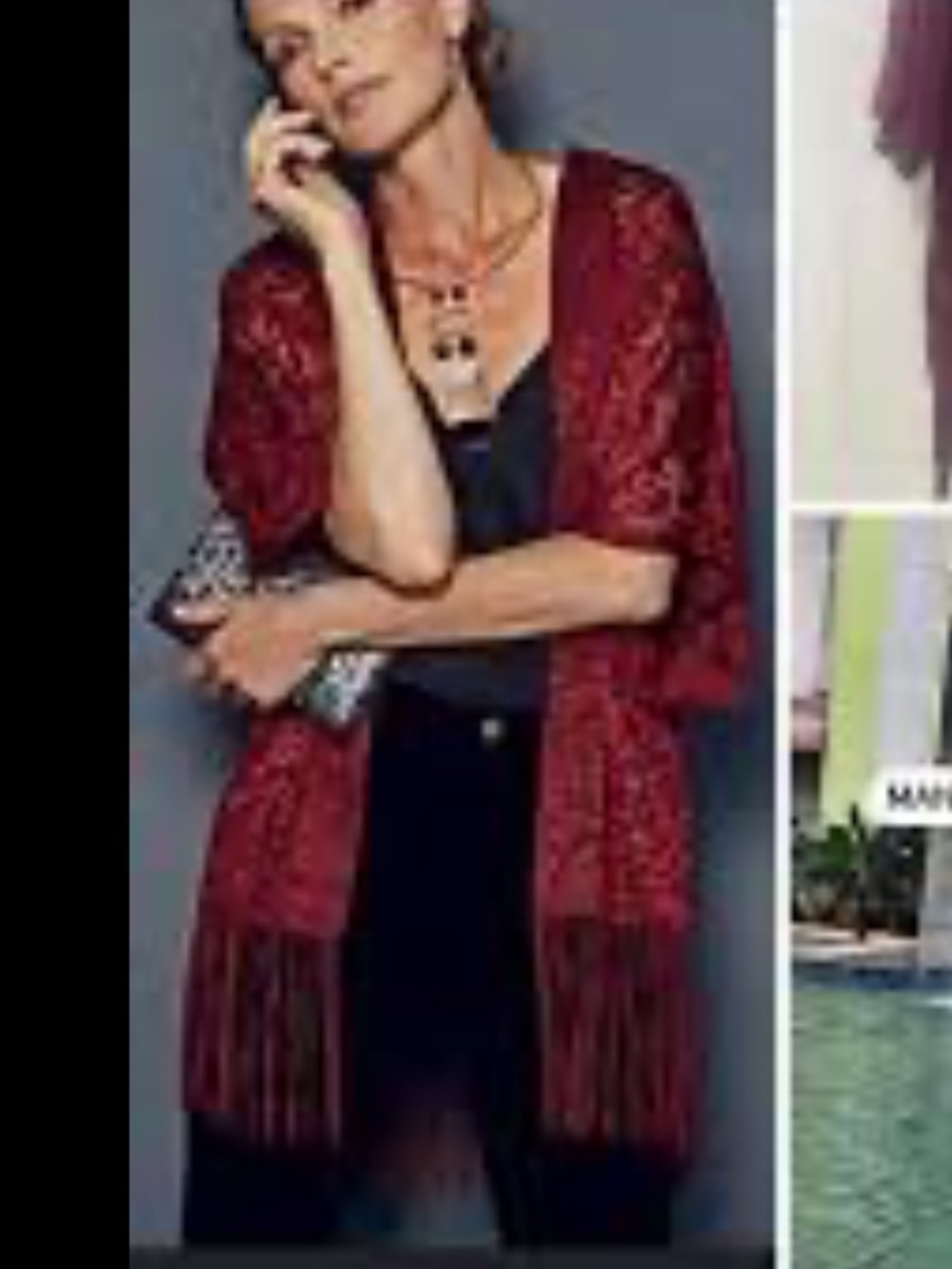 Velvet tassel kimono burgundy EUC